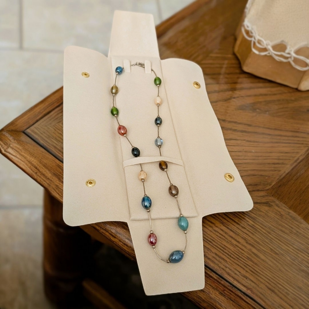 Colorful Casual Vintage Oval-Cut Glass Bead Necklace with Lobster Claw Clasp - Picture 4 of 5